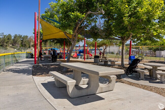 Many picnic tables can be found at Highland Ranch Park, located in Carmel Mountain.