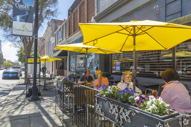 Camden’s nearby downtown offers antique stores, boutiques, and coffee shops.
