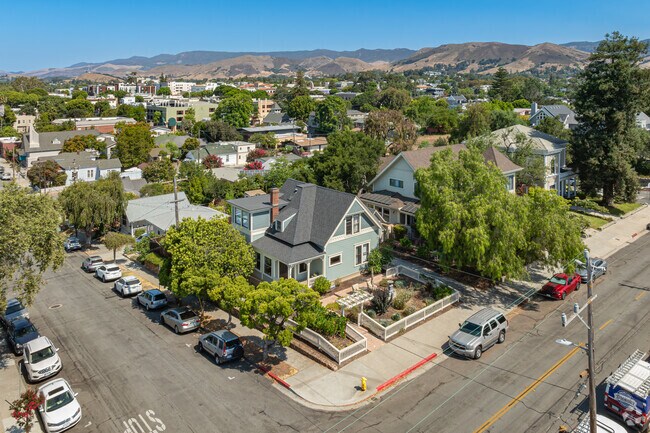 Downtown San Luis Obispo can be seen from the hilltop of the historical homes.