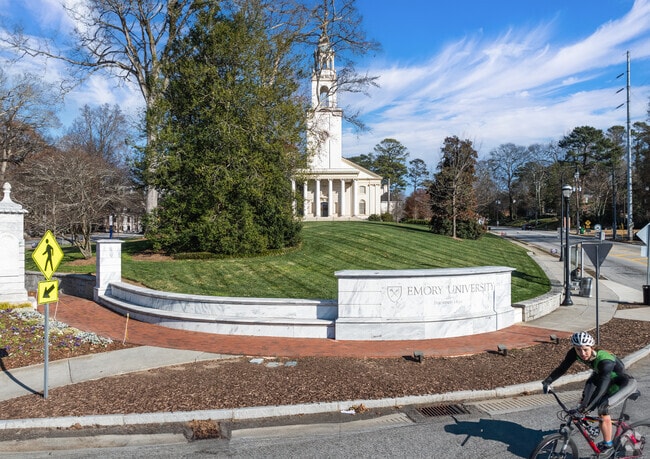 Emory University is a prestigious college by the Clairmont Heights neighborhood.