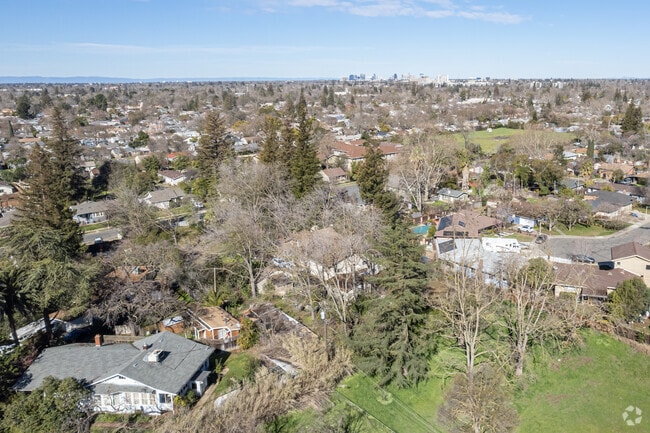 Overview of the Tahoe Park South neighborhood and its naturally wooded areas.