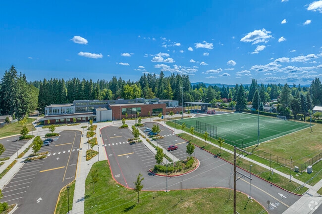 Aerial view of Brookwood Elementary School in Hillsboro, Oregon.