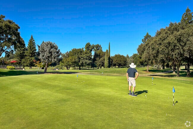 A patron practices putting at Ancil Hoffman Golf Course in Carmichael Town Center.