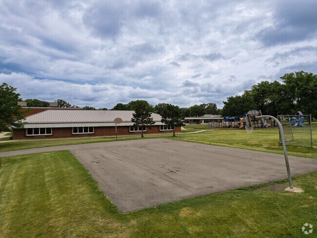 The basket ball court at Jessie T Zoller School is simple and it works.