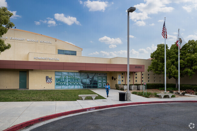 Mural on the window outside 
Amelia Earhart Middle School in the Orangecrest Neighborhood.