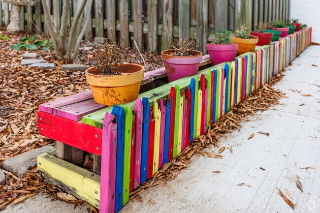 Colorful pots are prominently showcased at The Downtown School.
