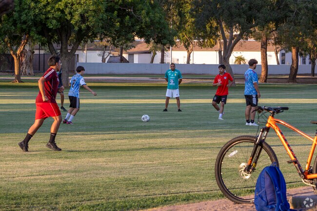 The fields at Kleinman Park in Mesa are a great place to practice soccer at sunset.