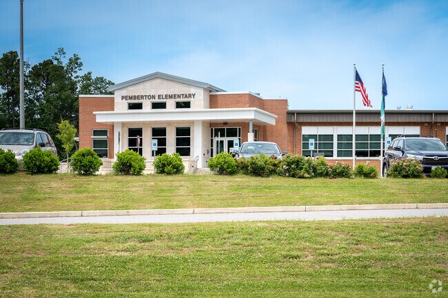 The facade of Pemberton Elementary School in the Regency Square neighborhood.