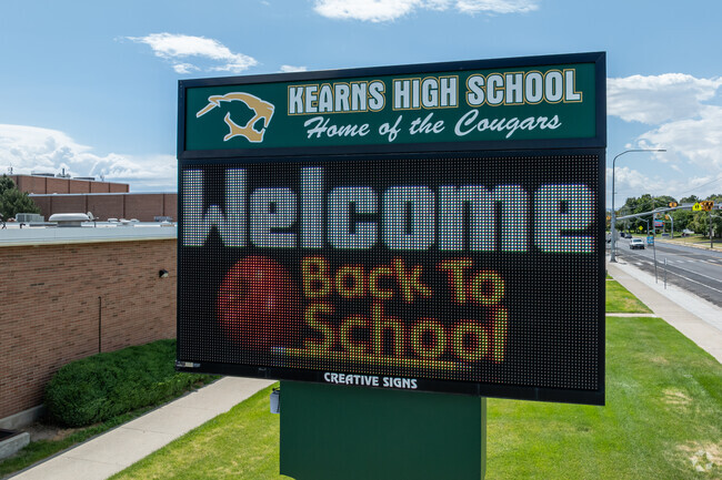 Kearns High School’s electronic sign welcomes students back to school.