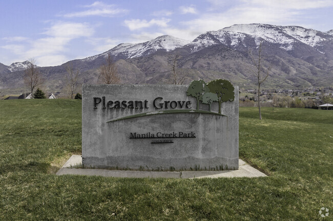 Modern Cement Sign at The Entrance of The Pleasant Grove Manila Park in North Field Neighborhood.