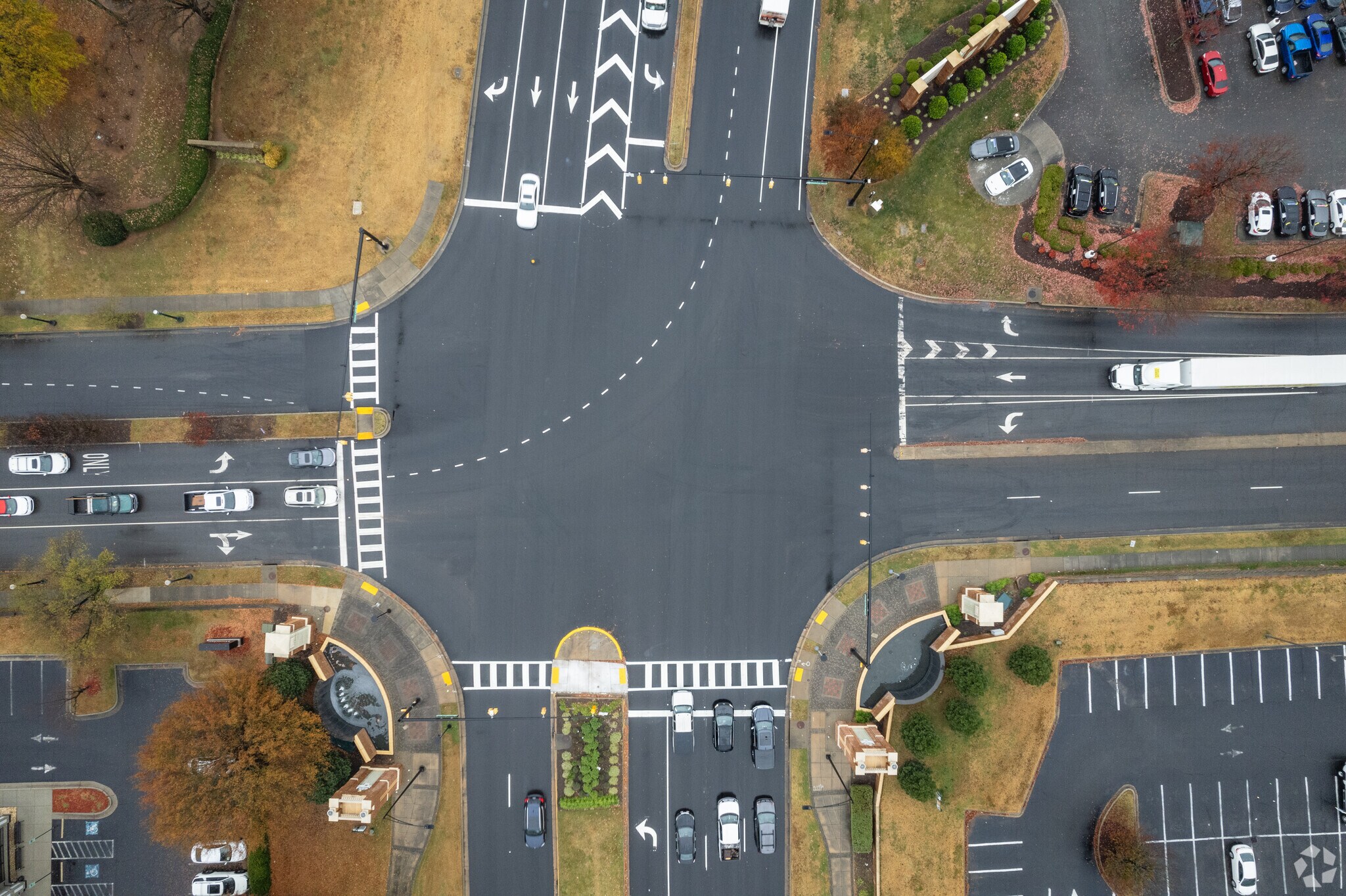 A busy intersection on a major roadway near a shopping center in Catawba.