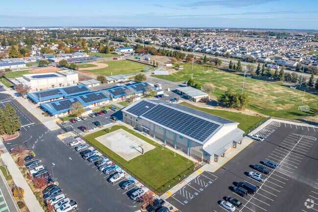 Woodland Christian School offers a sprawling campus when viewed from above.