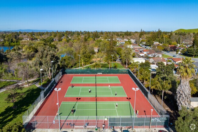 Niles Community Park's tennis courts cater to sports enthusiasts seeking friendly matches.