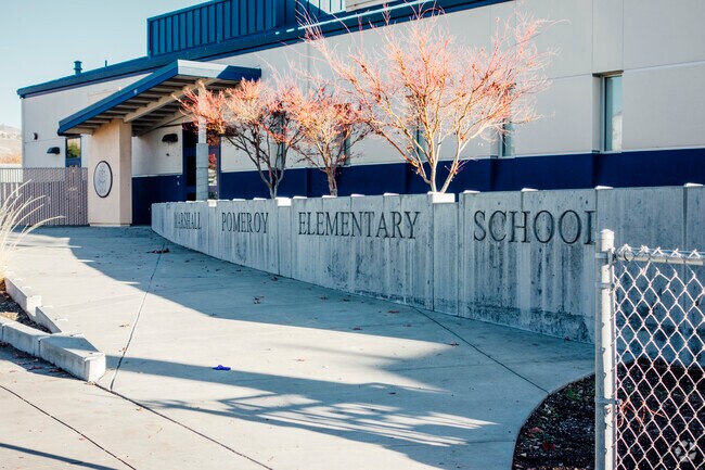 Walk way to the office of Marshall Pomeroy Elementary School in Milpitas, California.
