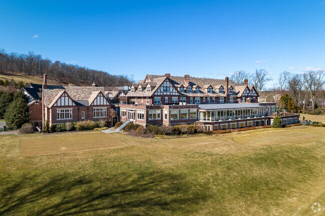 The grand, half-timbered clubhouse at Baltusrol Golf Club in Springfield, NJ.