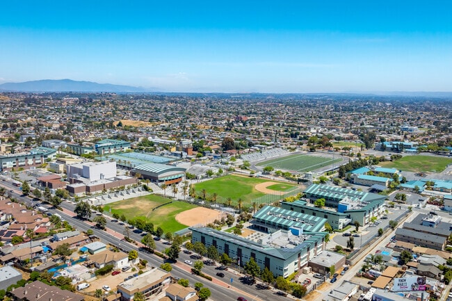 An elevated view of Lincoln High School.