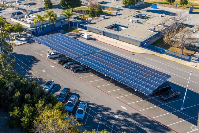 Madera Elementary School is powered by solar panels over the parking area.