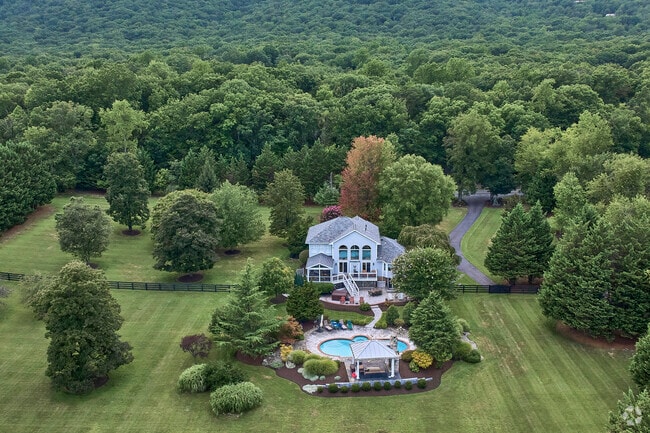 Large estates in Hickory Grove feature pools and panoramic views of the surrounding greenery.