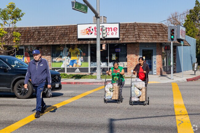 People out and about doing their daily shopping in Hawaiian Gardens.