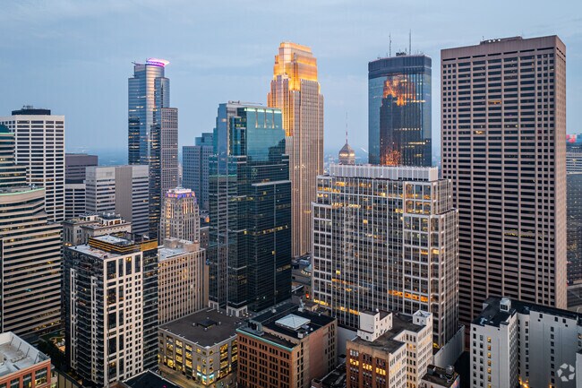 Downtown Minneapolis features striking skyscrapers that shape the city’s modern skyline.