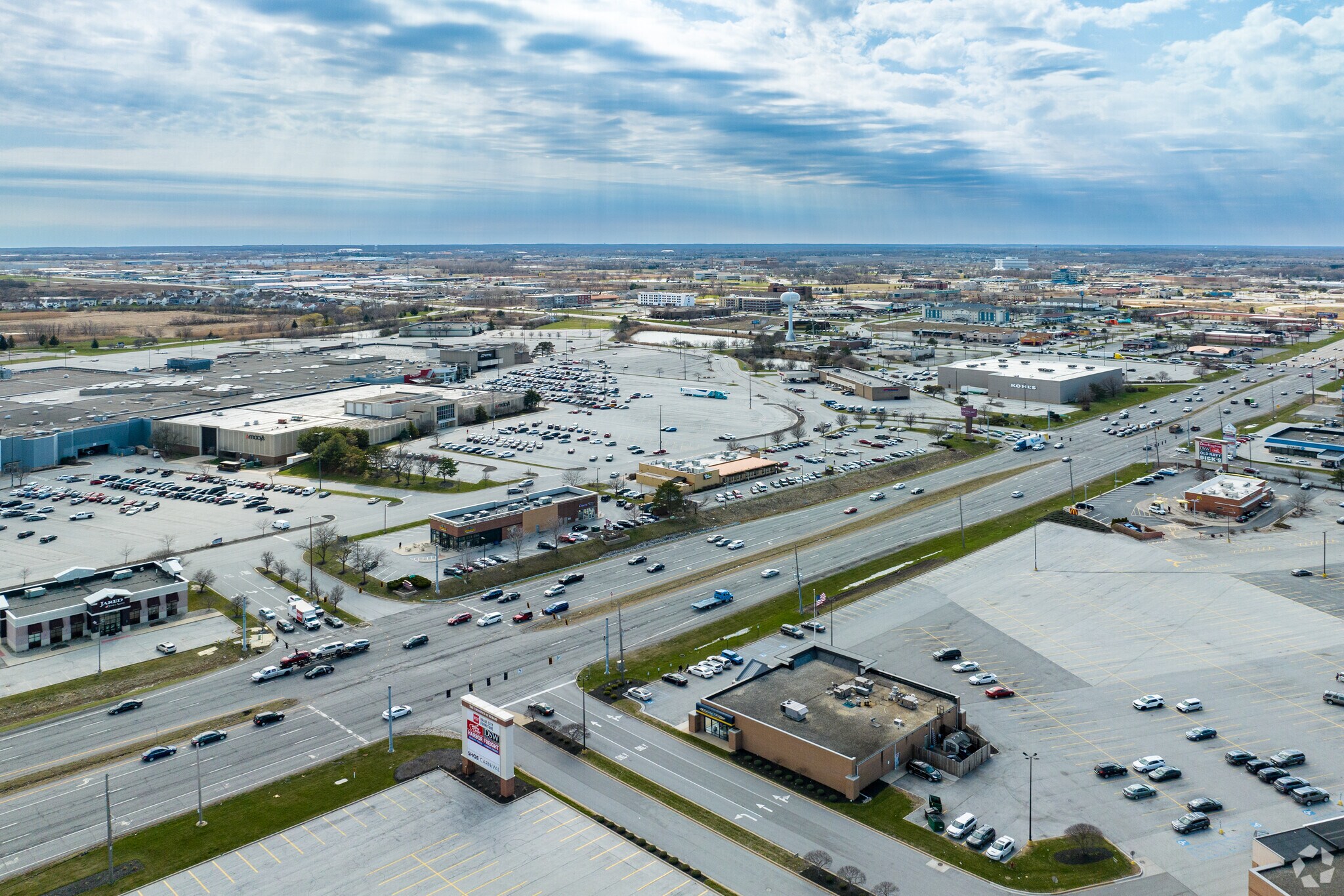 Aerial Route 30 and Southlake Mall and I65 in the distance, Merrillville, IN