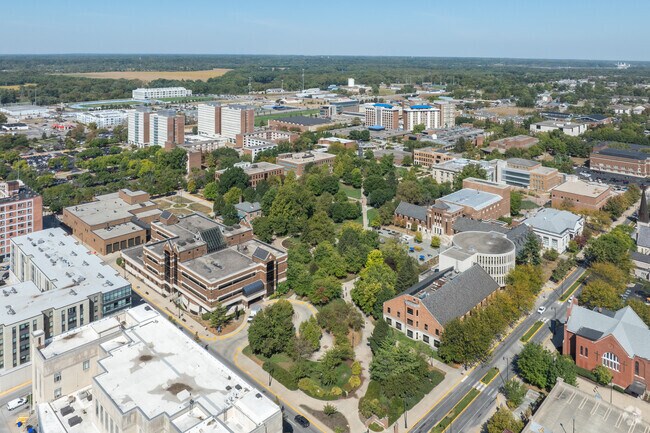 Brick lecture halls, libraries, and athletic arenas stand tall in Indiana State University.