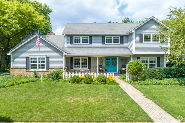 Classical traditional is a popular home style in the Hobson Village neighborhood of Naperville.