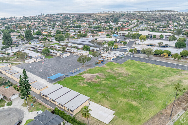 Black top and classrooms at La Merced Academy, elementary school in Montebello