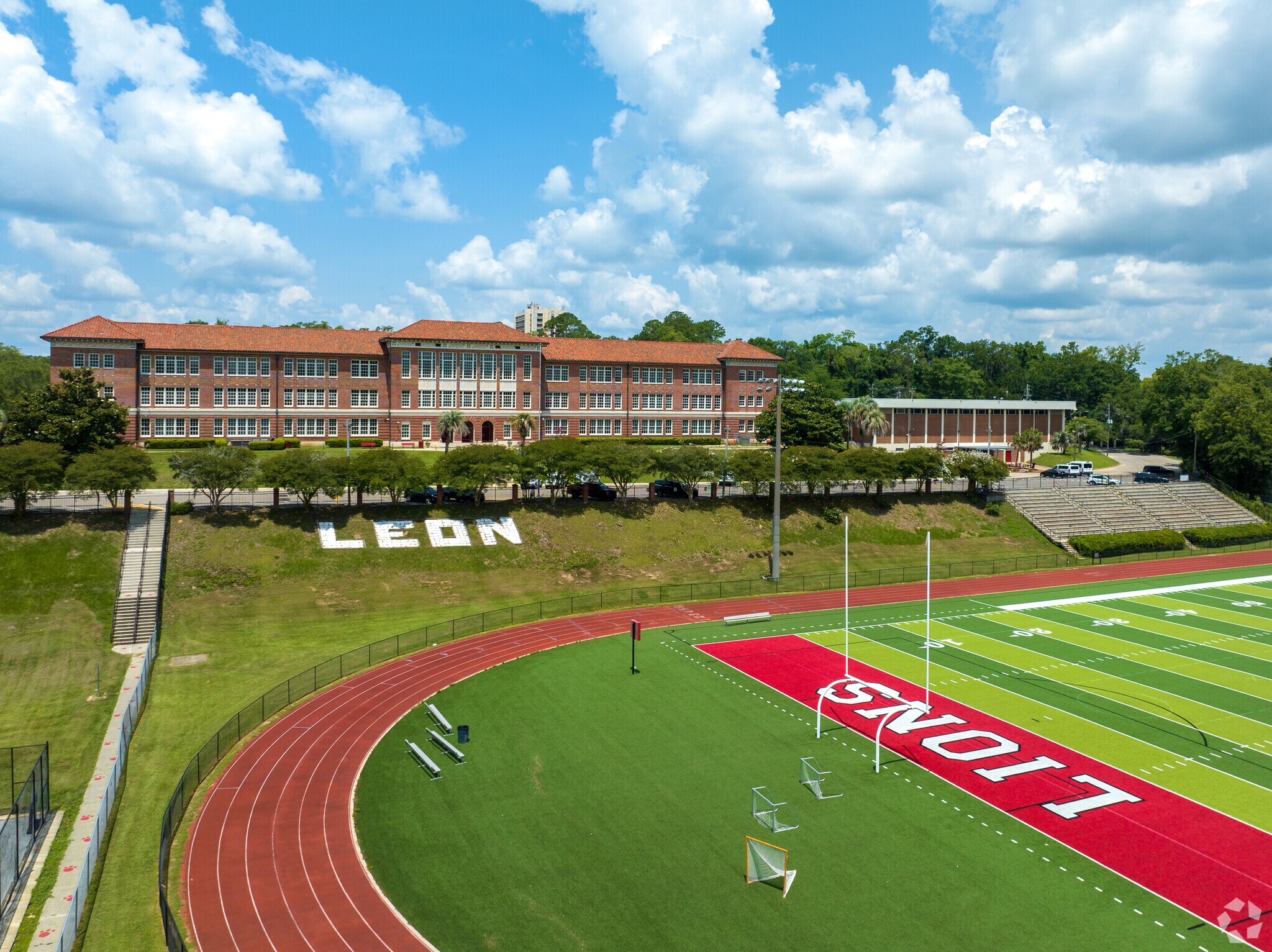 Leon High School has a well maintained sports field and track.