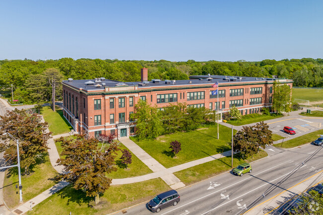 Aerial view of the Daniel F. Mahoney Middle School in South Portland, Maine.
