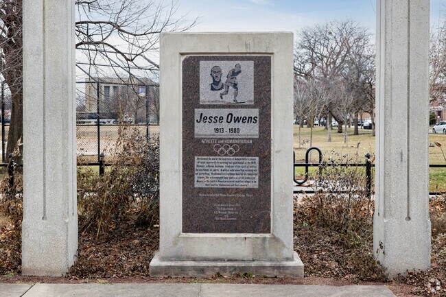 The Jesse Owens monument is a notable landmark in Calumet Heights.