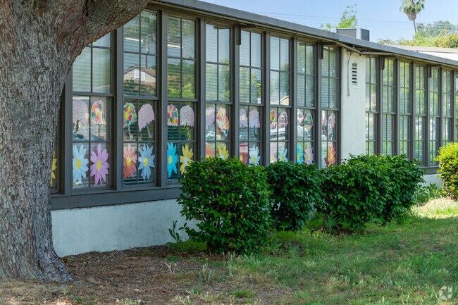 Student artwork can be seen through the windows of Willard Elementary School in San Pasqual.