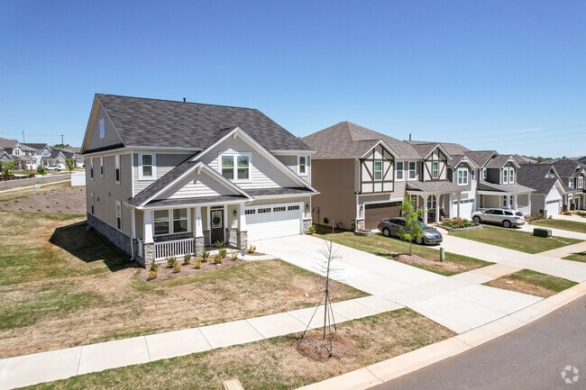 Recently constructed homes in Davis Lake, most homes have a front porch.