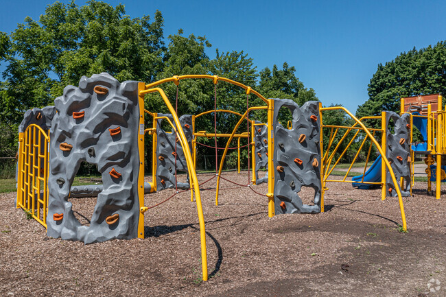 The playground at East Leonard Elementary School has rock climbing.