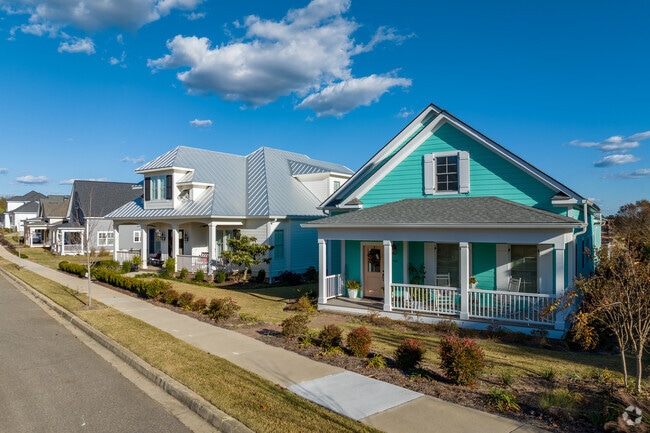 The newly built Village area of Woodside contains many cottages with front porches.