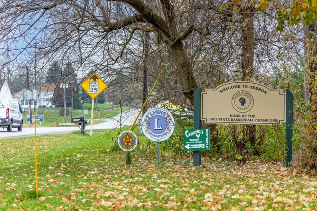 Welcome to Hebron sign near the edge of the downtown Hebron-Aldon neighborhood.