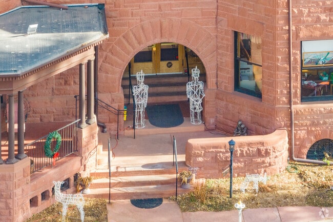 Holiday decor at Accelerated Schools in Denver Colorado on a warm winter day.