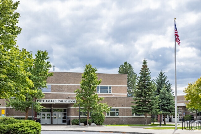 Main student entrance at Post Falls High School.