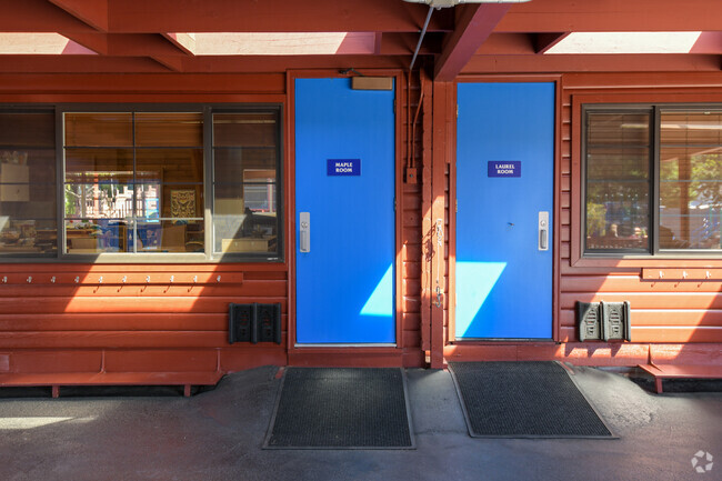 Two different classrooms exterior at St. John Fisher School in Maplewood, Oregon.
