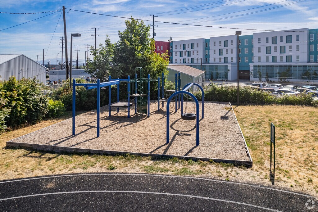 The play structure at the end of the track at the Community Transition School.