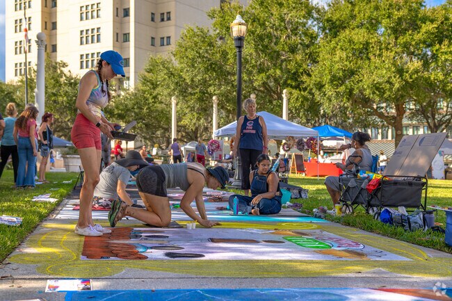 Come and see over 30 local artist create masterpiece artwork on the sidewalks of Ft Blount Park.