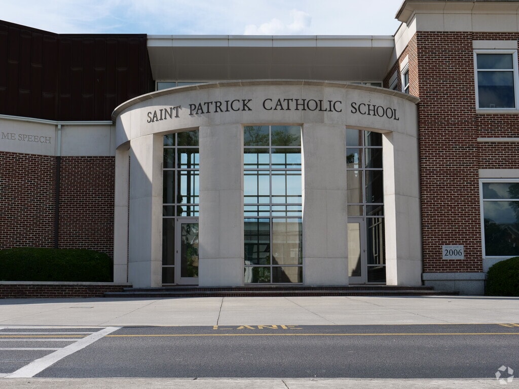 Front door signage at St Patrick Catholic School.