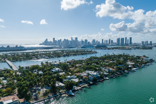Miami skyline creates a stunning backdrop for Hibiscus and Palm Islands.
