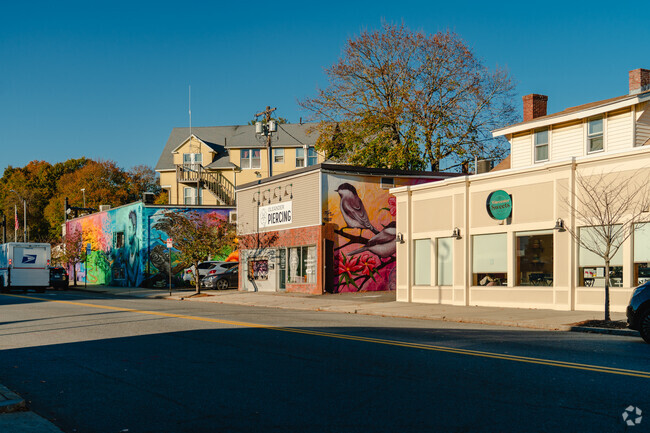 Oleander Piercings is one of the many shops with colorful art in Tatnuck Square.
