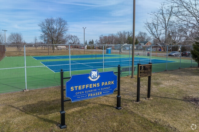Couples can enjoy a doubles match on the tennis courts at Steffens Park.