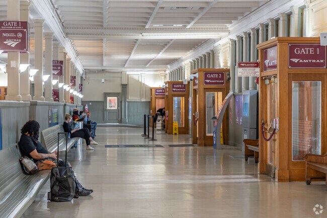 The Harrisburg Amtrak station connects to major cities like Philadelphia and New York.