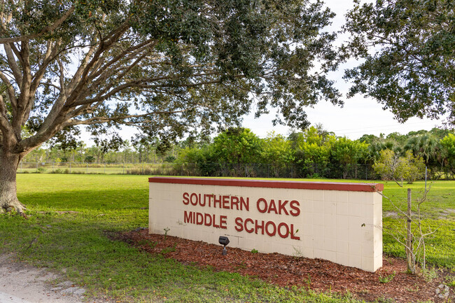 Southern Oaks Middle School low ground pylon at drive in entrance.