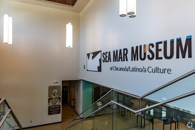 Inside the Sea Mar Museum, displays explore Chicano identity from migration to modern movements.