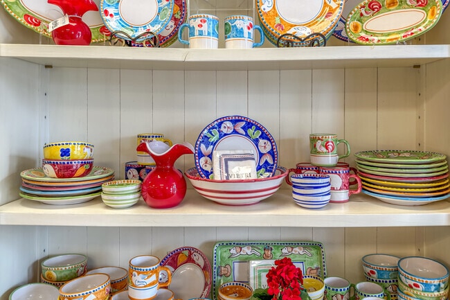 Discover colorful pottery for sale at a local West Highlands boutique.