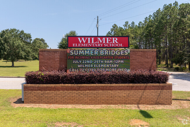 Wilmer Elementary School has a large brick sign in front.